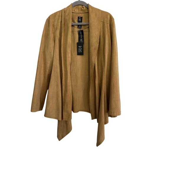 INC International Concepts Jackets & Blazers - NWT INC International Concepts Women's Tan Faux Suede Draped Jacket Size XL